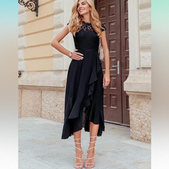 •NWT•Miusol Lace/Ruffle Black Dress - Picture 2 of 15